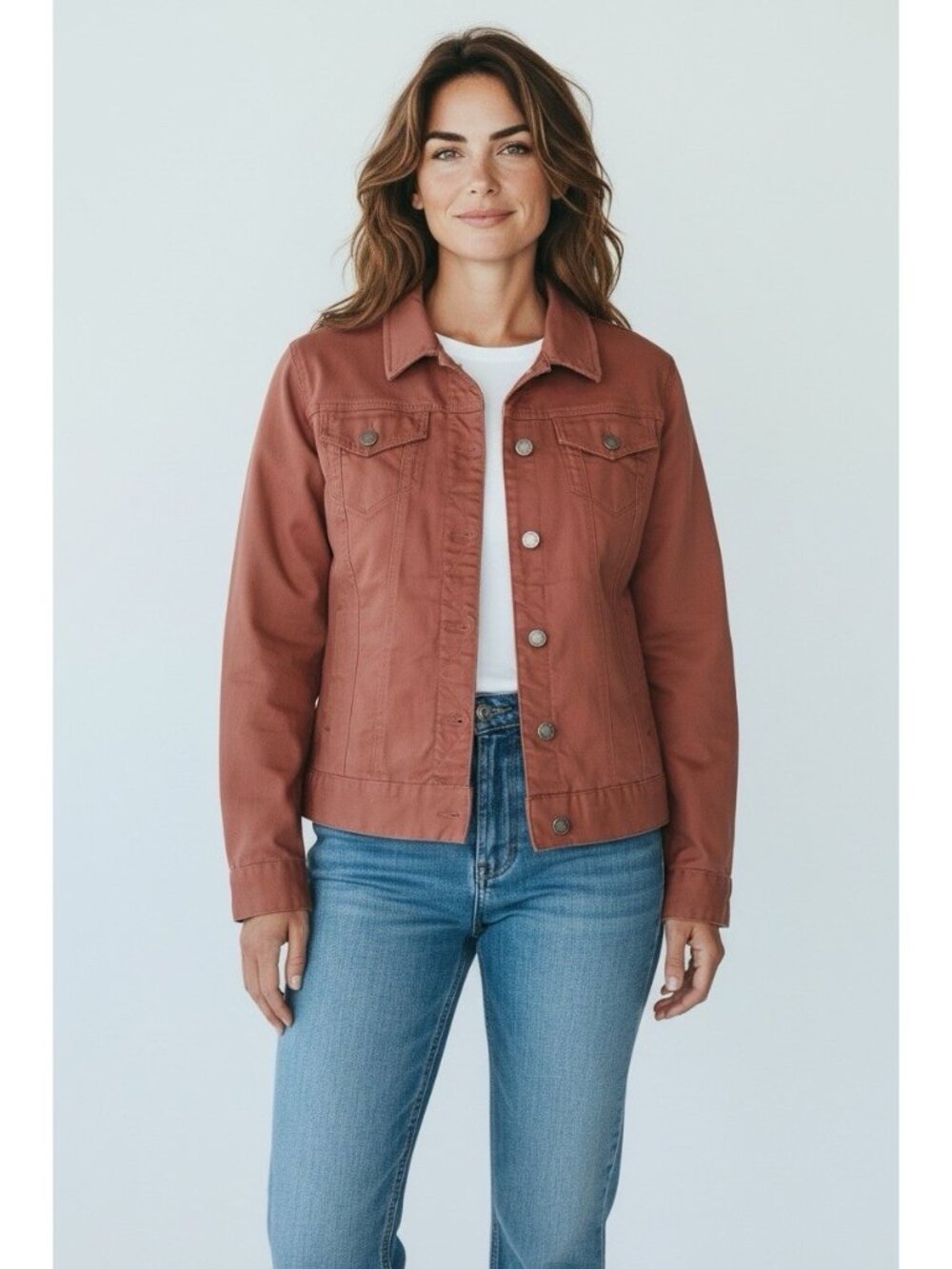 *Market & Spruce Trucker Jacket Size L Rust Brown Casual Button Coastal Grandma